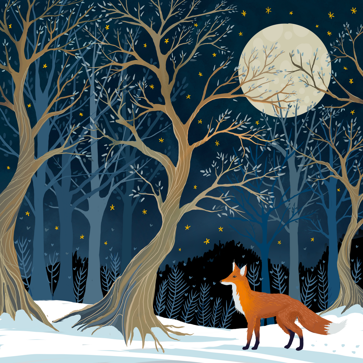 Pack of 4 Winter Woodland Cards from original art. Winter Designs. Christmas Cards.