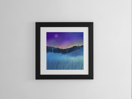 Aurora Art Print, nightime landscape. Signed Giclee art print. Scottish Art, Office Art, Happy Art, Wall Decor, Cottage style. Home gift