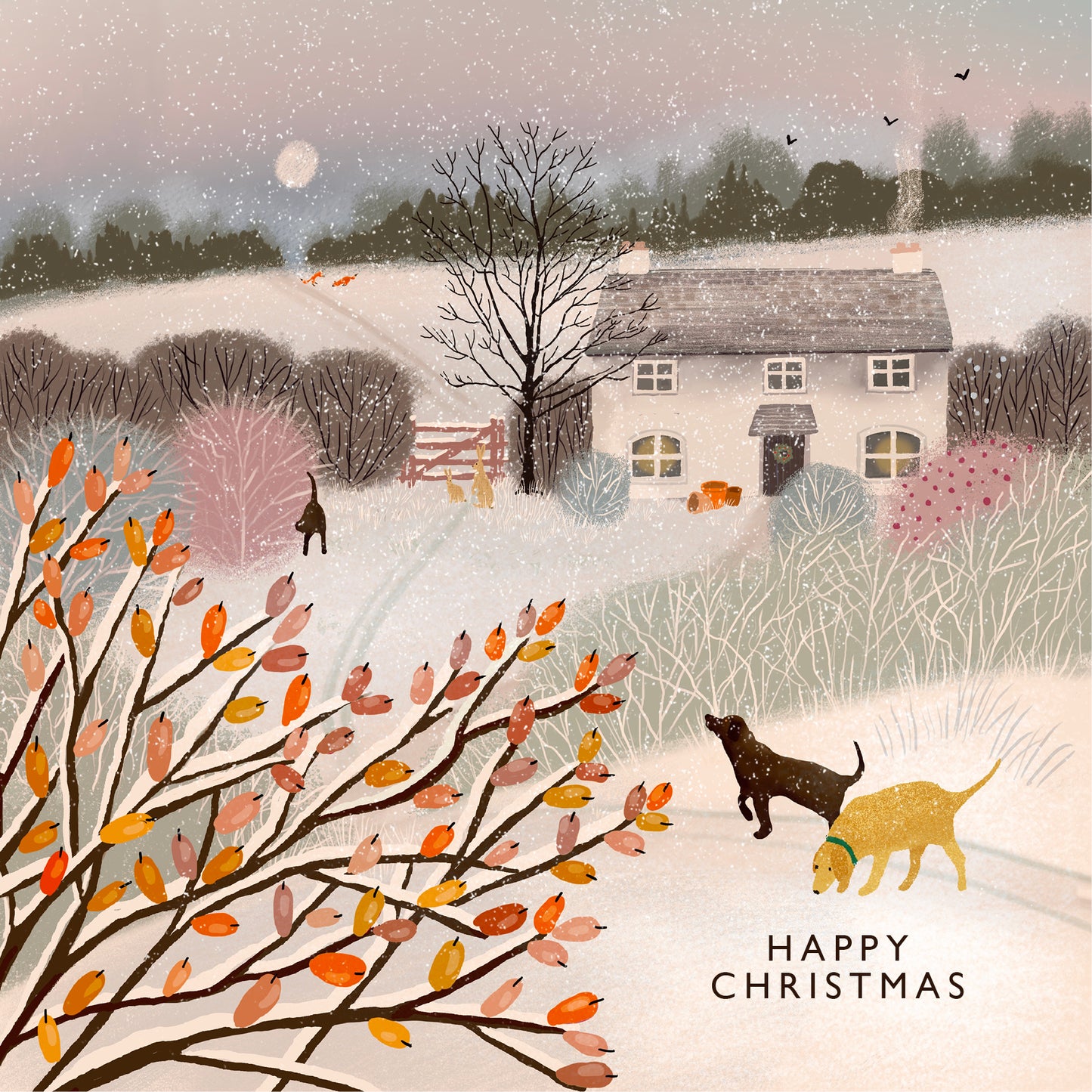 Ivy Cottage, Country Christmas Card, Perfect for dog lovers