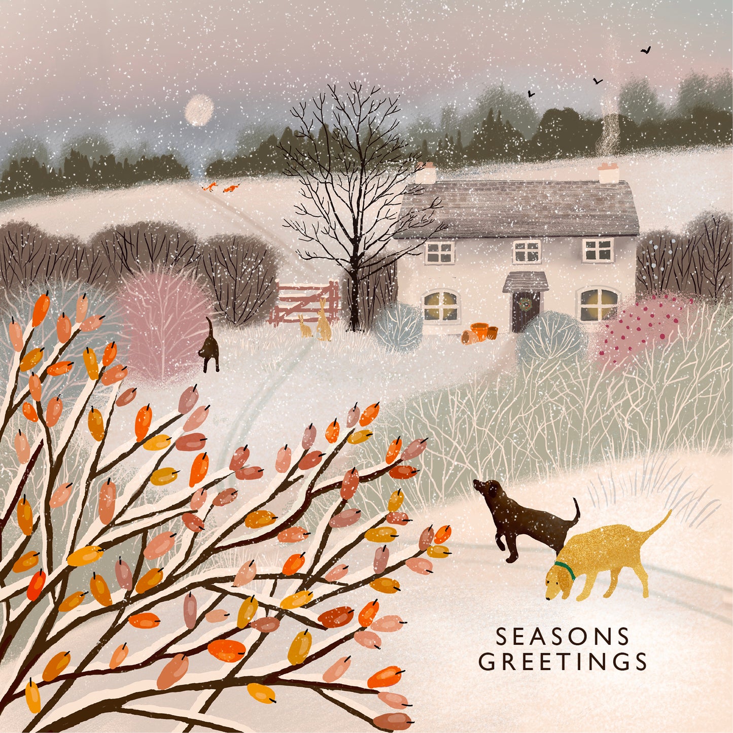 Ivy Cottage, Country Christmas Card, Perfect for dog lovers