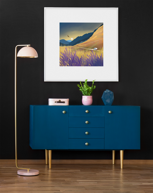 Freedom. Motorhome travels through Scotland. From original artwork by Caroline Smith. Signed Giclee art print. Scottish Art, Office Art