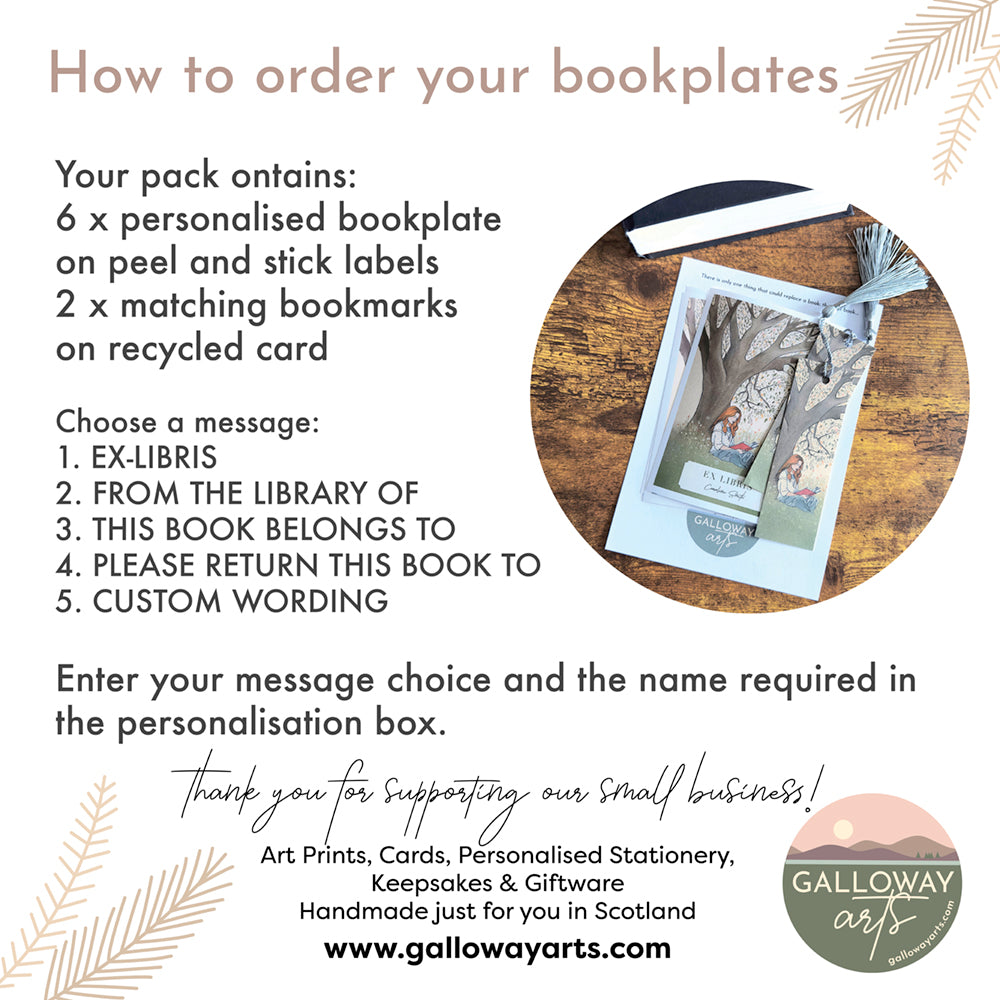 Book lovers gift - Pack of 6 personalised bookplates and 2 recycled bookmarks