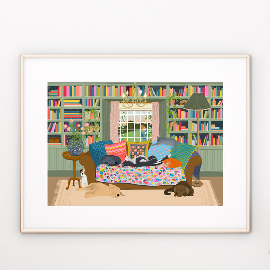 Cats and Dogs Art Print. Gonna Need a Bigger Sofa - Signed Giclee Print. Country Charm.