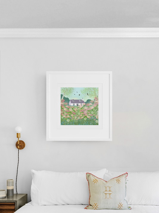 Honeysuckle Cottage - Signed Giclee Print. Art print, Home Decor, Office Art. Country Cottage Garden.