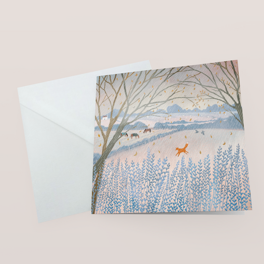 Greetings card - November Rain . Winter card, birthday card, thank you card. Wintery country scene