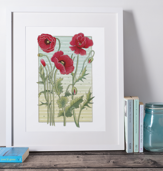Poppy - Vintage style floral wildflower art print.