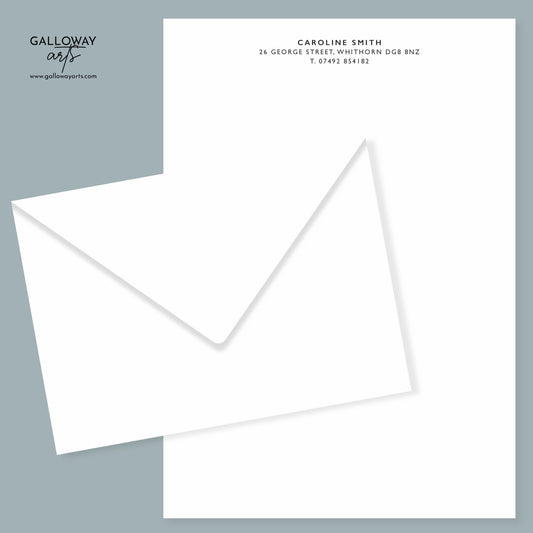 Simple Text Classic Personalised Stationery. A5 Writing paper and matching envelopes. Vintage Style Notepaper and Envelopes.