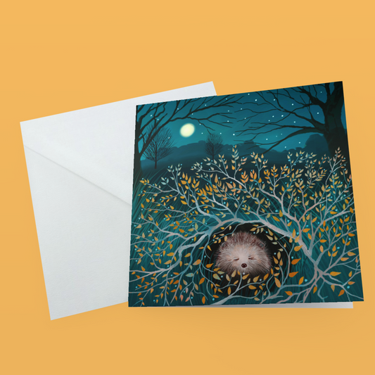 Hedgehog greetings card - Sleepy Hollow. Birthday card, thank you card, anniversary card, housewarming card. Sending love.
