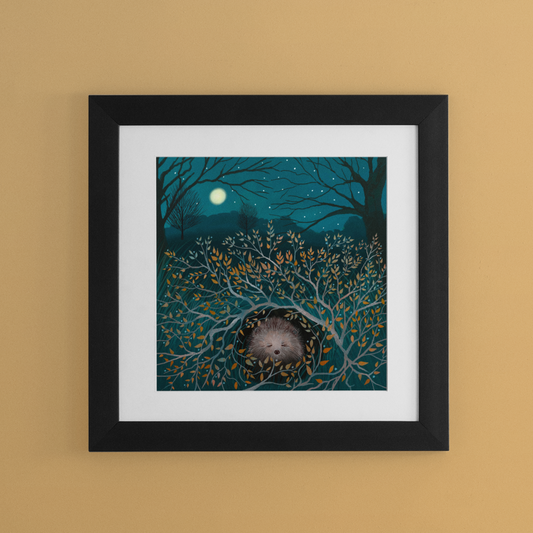 Hedgehog Print - Sleepy Hollow- Signed Giclee Print. Wall art, Home Decor, Wall Decor, Office Art. Cottagecore, Autumn Landscape