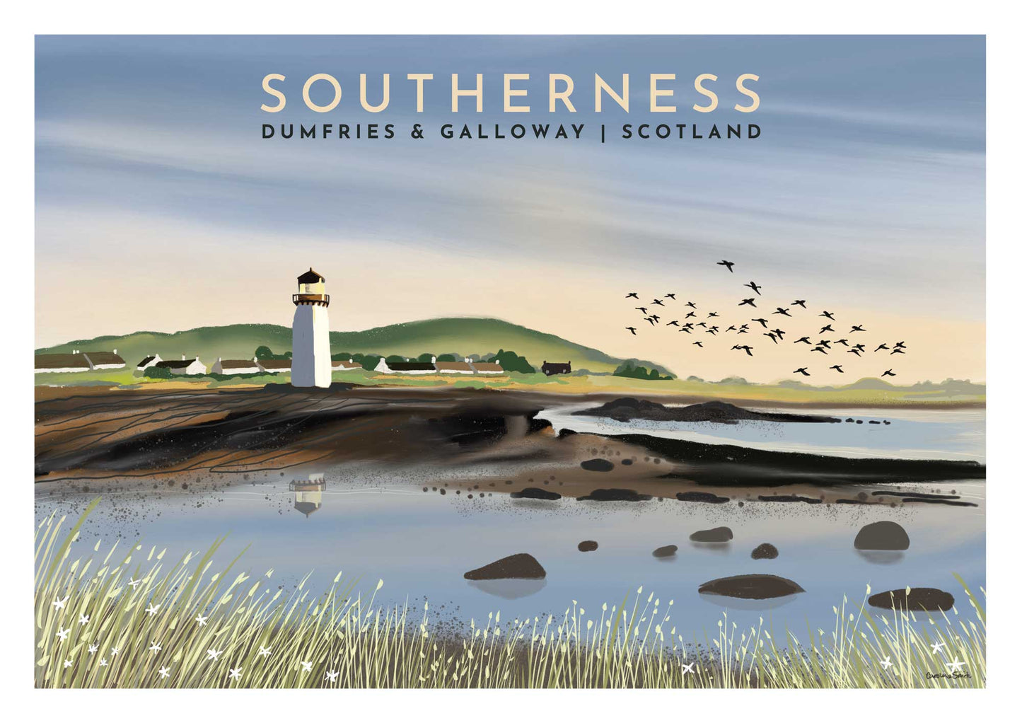 Southerness, Solway Firth - Travel Poster. Print only or Framed - A5,A4,A3,A2,A1