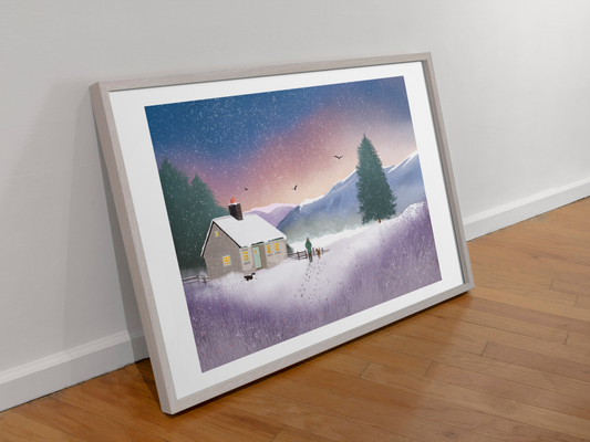 The Shooting Lodge - Highland Winter Print. Signed Giclee Print. Scottish Landscape