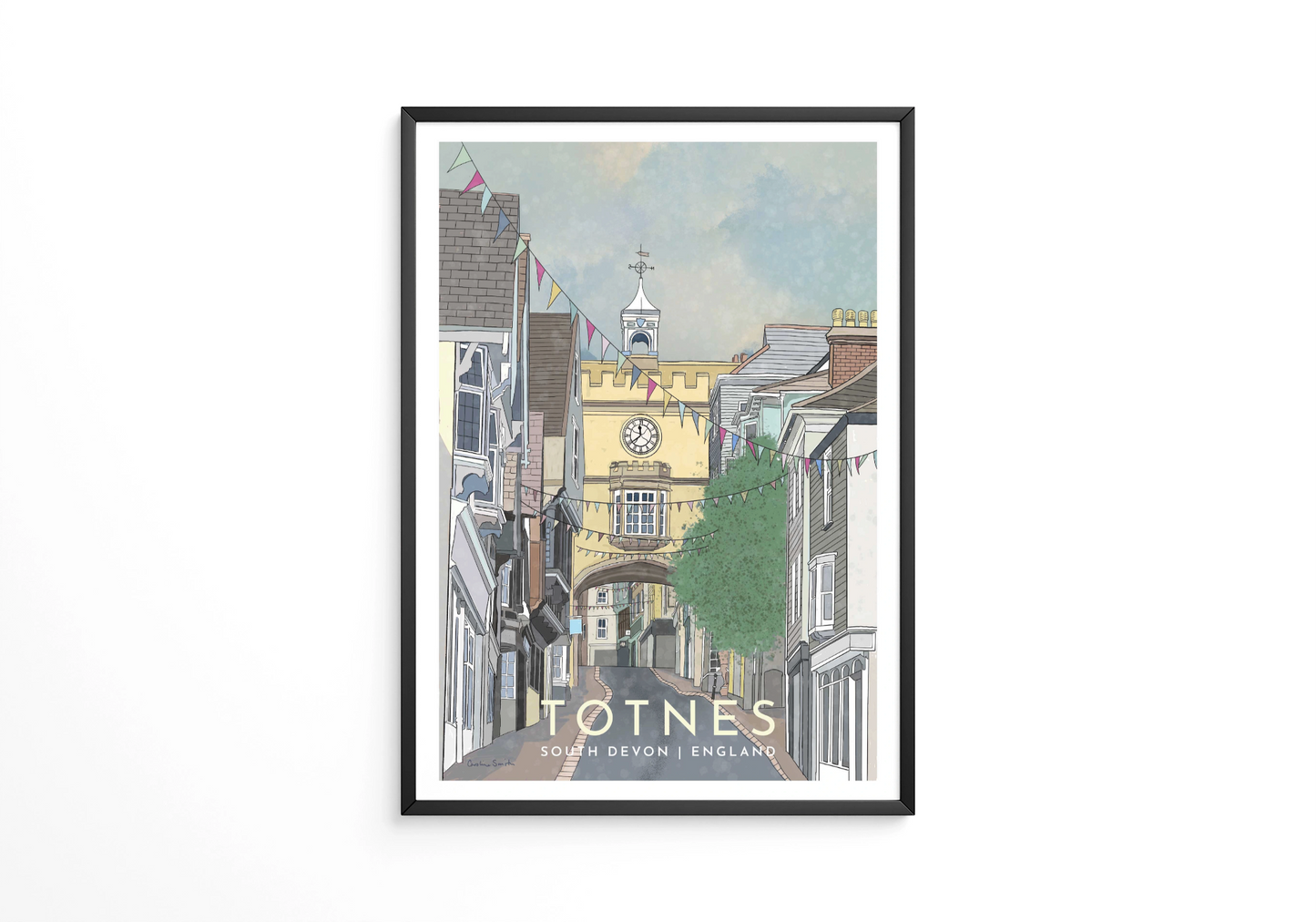 Totnes, South Devon, English Travel Poster, Framed or unframed - A5,A4,A3,A2,A1