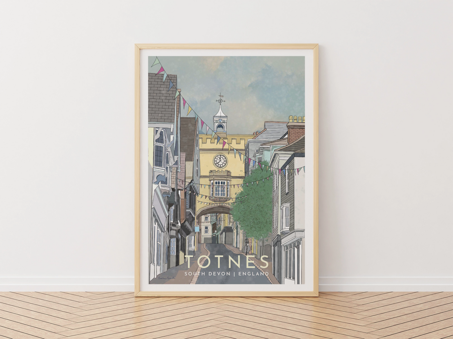Totnes, South Devon, English Travel Poster, Framed or unframed - A5,A4,A3,A2,A1