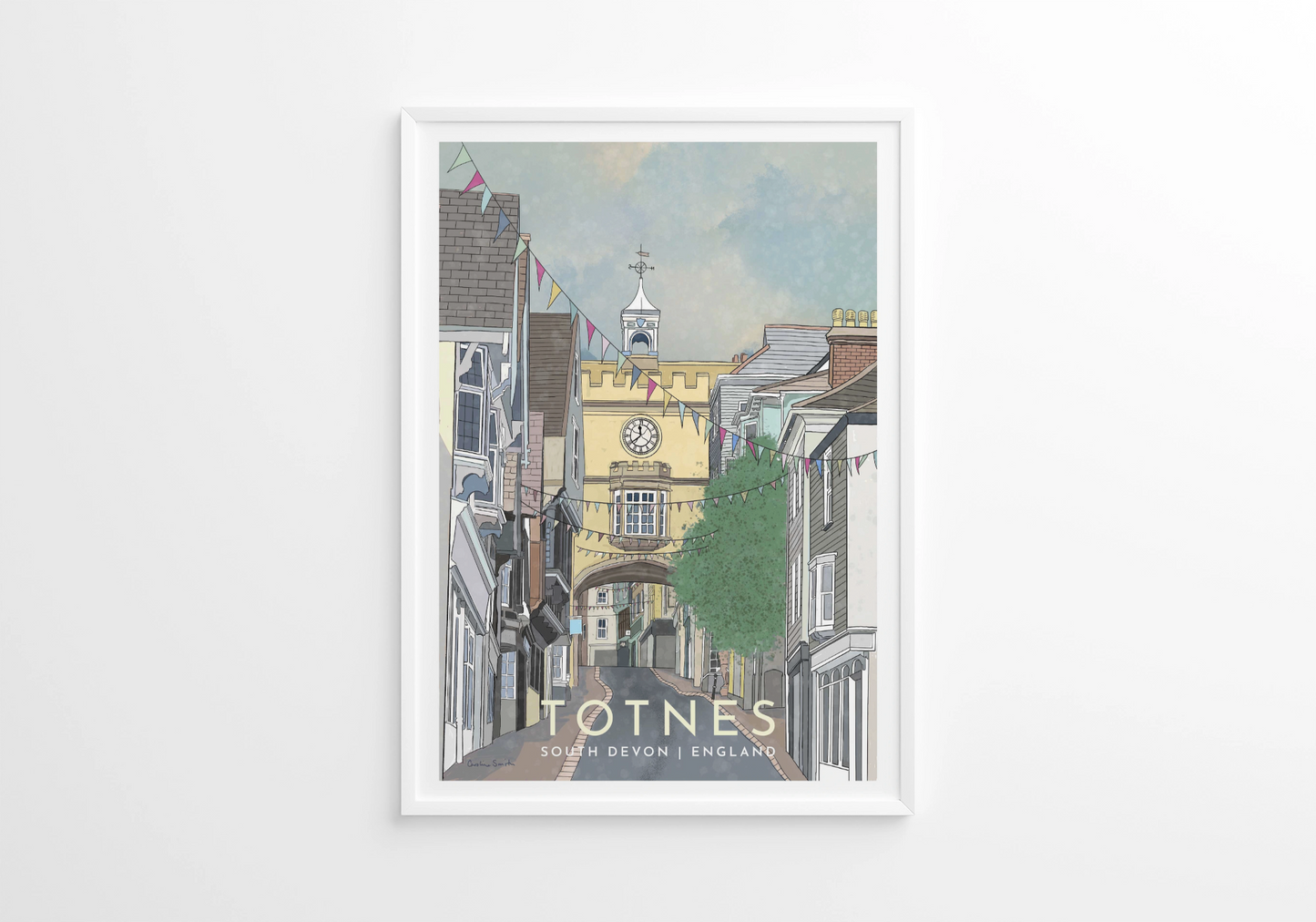 Totnes, South Devon, English Travel Poster, Framed or unframed - A5,A4,A3,A2,A1