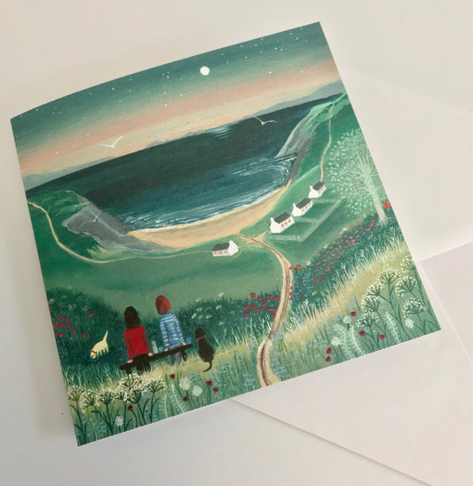 The End of the Day, greetings card. Perfect for the countryside or dog lover in your life. Handprinted.
