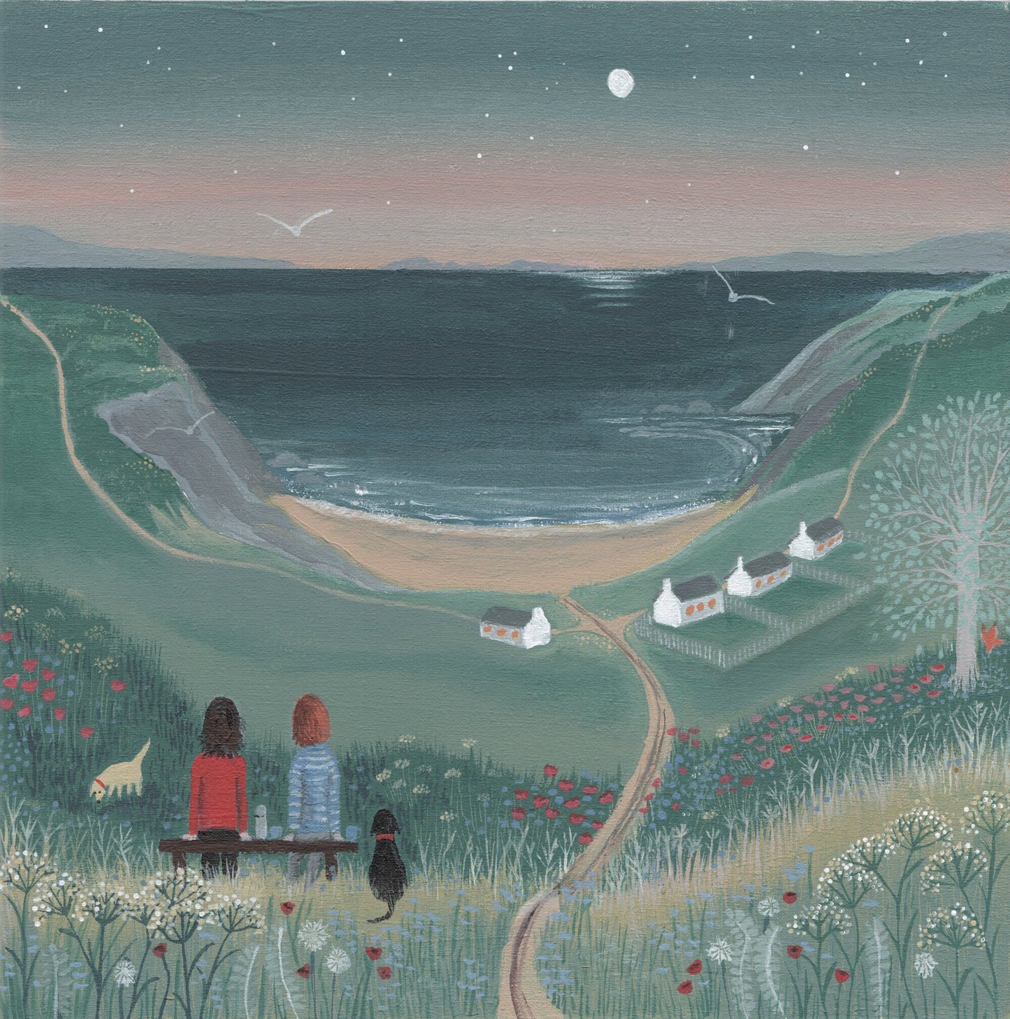 The End of the Day, greetings card. Perfect for the countryside or dog lover in your life. Handprinted.