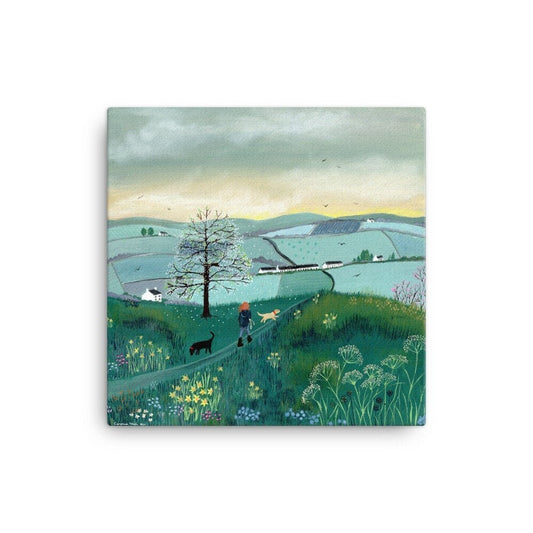 Early Start Canvas from an Original Painting by Caroline Smith. Canvas featuring a Scottish Landscape with dog walker, Wall art