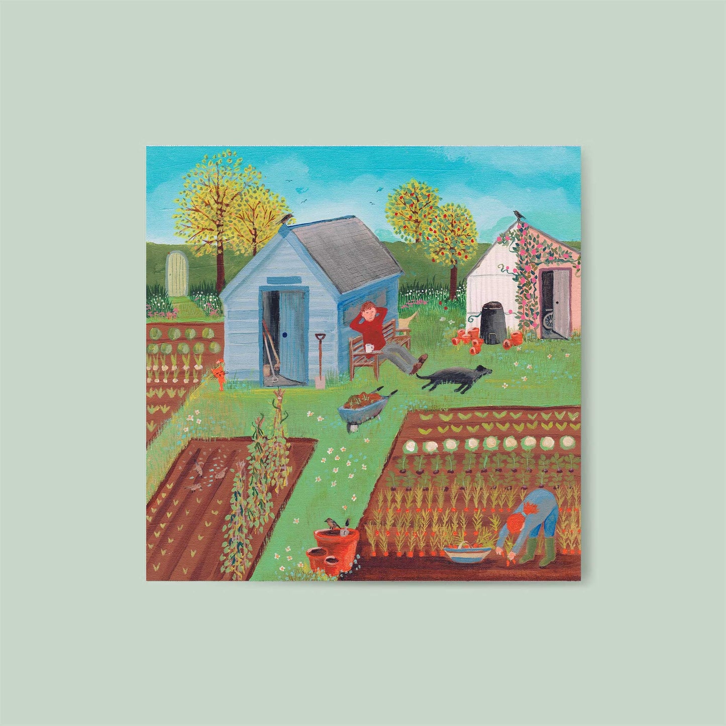 Digging for Victory greetings card from an original painting by Caroline Smith