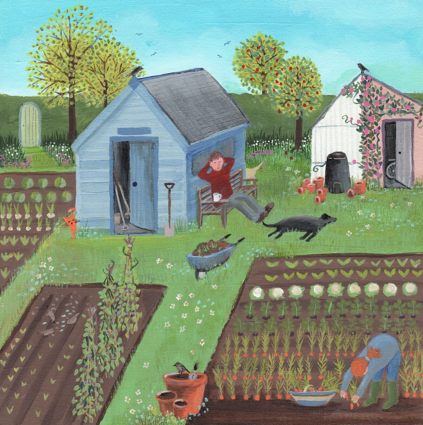 Digging for Victory greetings card from an original painting by Caroline Smith