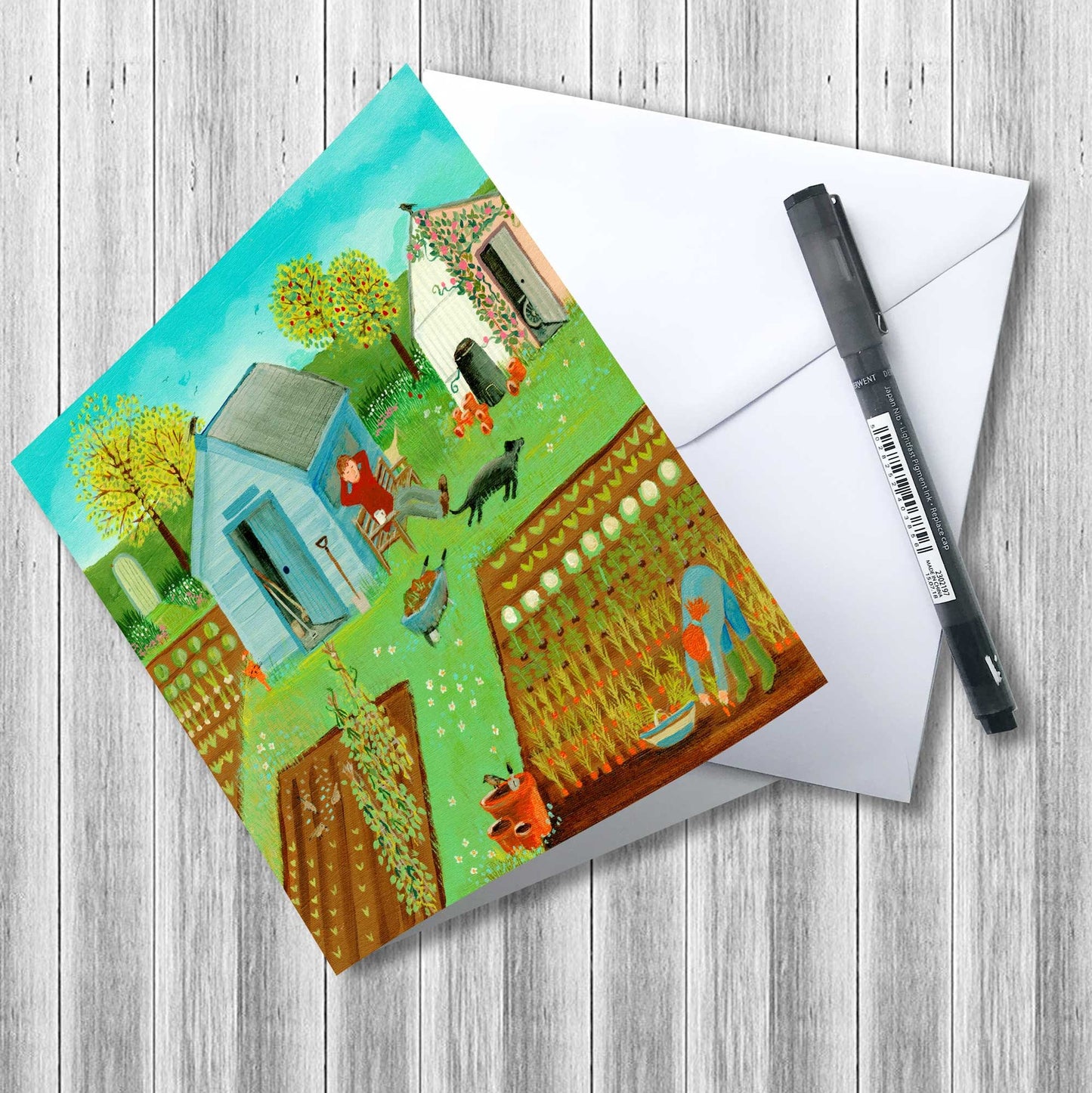 Digging for Victory greetings card from an original painting by Caroline Smith