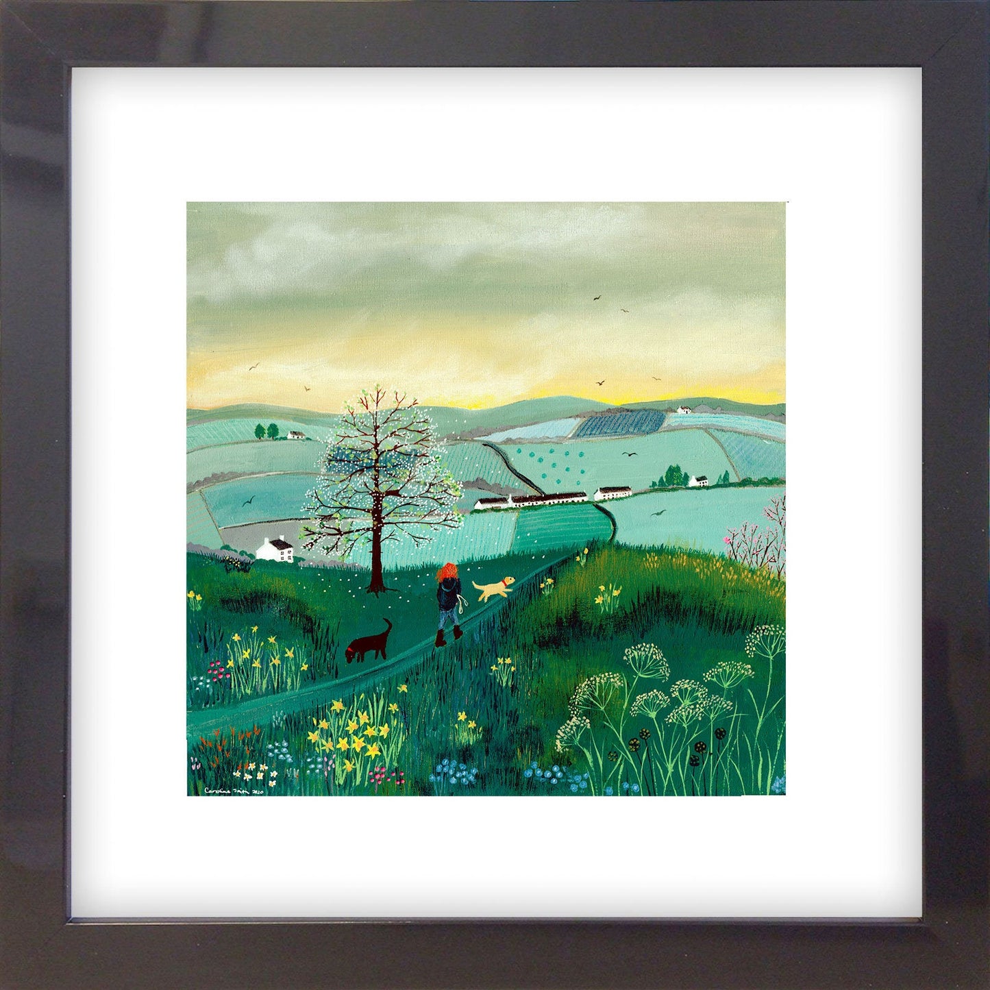 Early Start, inspired by our early morning dog walks. Giclee Art Print Signed by artist.