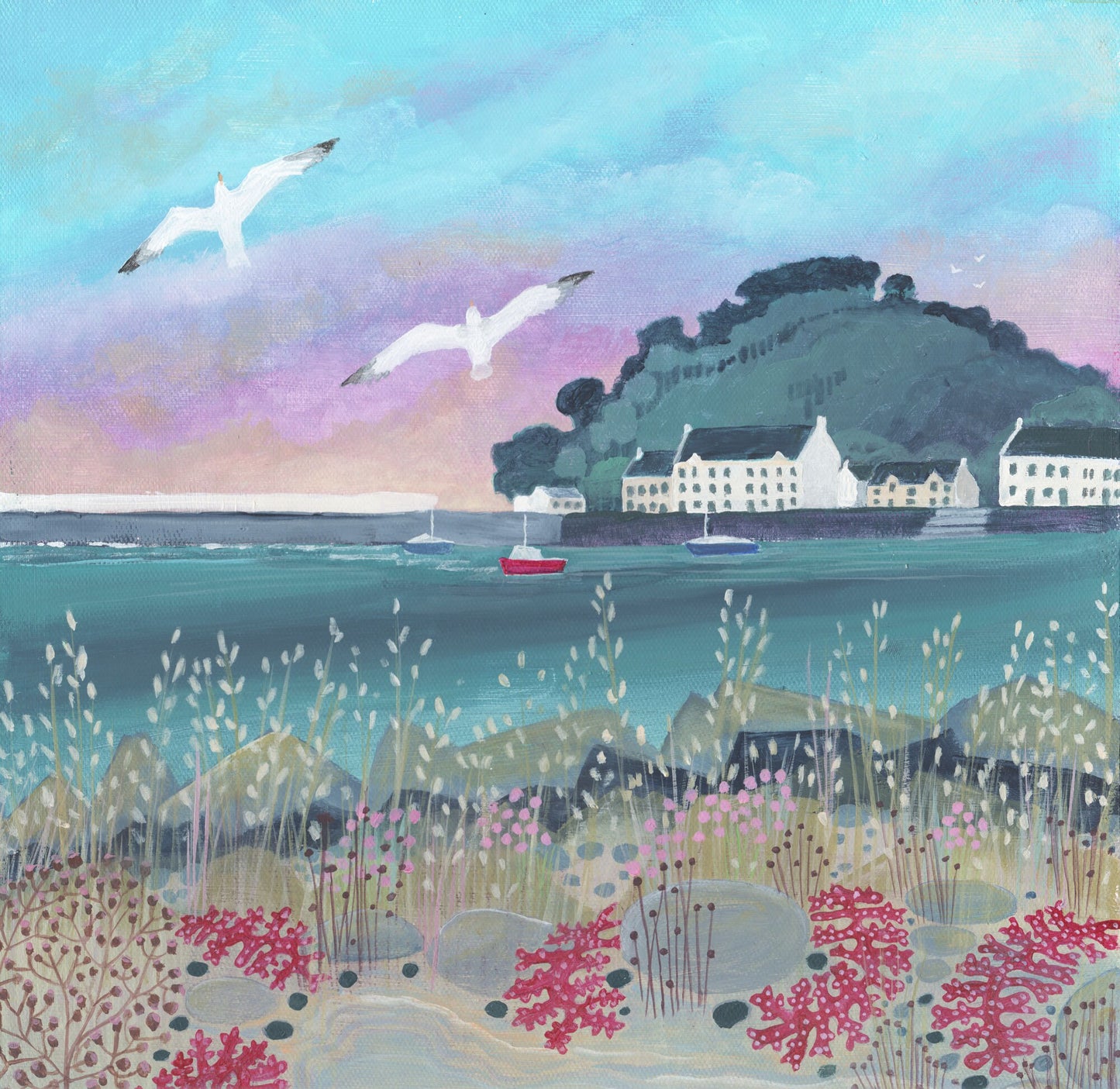Garlieston Harbour greetings card, Mulberry harbour, South West Scotland