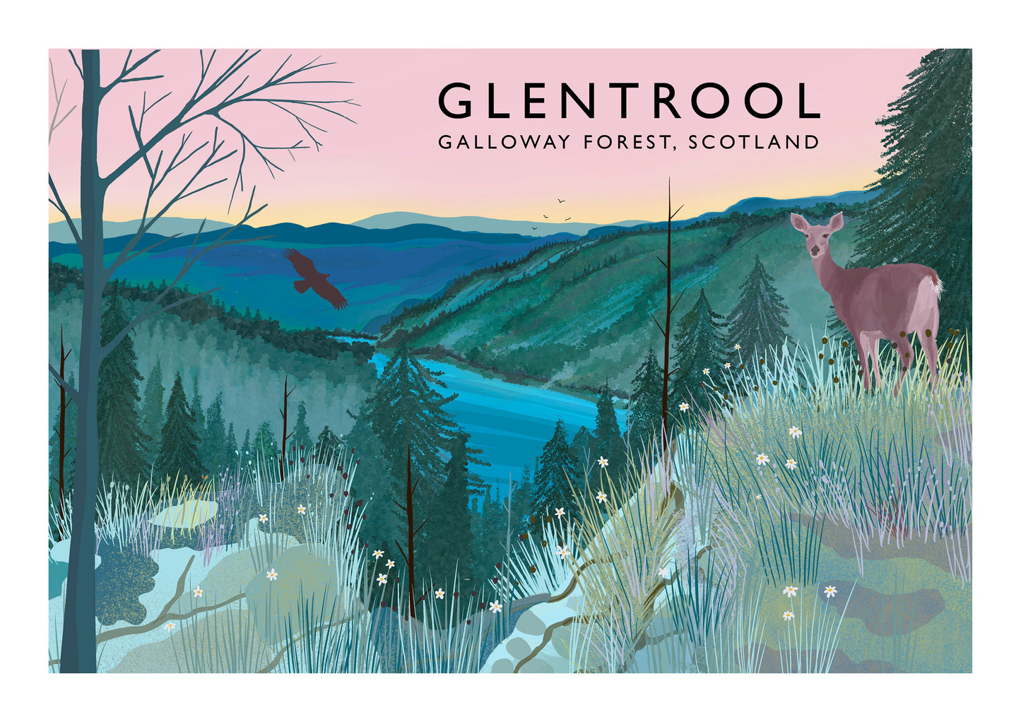 Glentrool, Galloway Forest, Scottish Travel Poster, Scottish Landscape, Home Office, Wall Art, Quality Giclee Art Print signed by the Artist