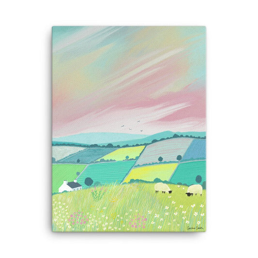 Canvas print of Pastel Pastures - various sizes. Summer in the country, colourful art wall canvas. Wall Art, Home decor, Home Office Art.