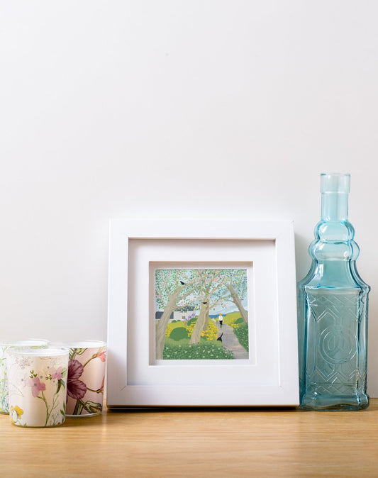 Spring Morning - Signed Giclee Print, Cottage by the Sea. Art print, Home Decor, Office Art. Country Cottage Garden. Labradors.