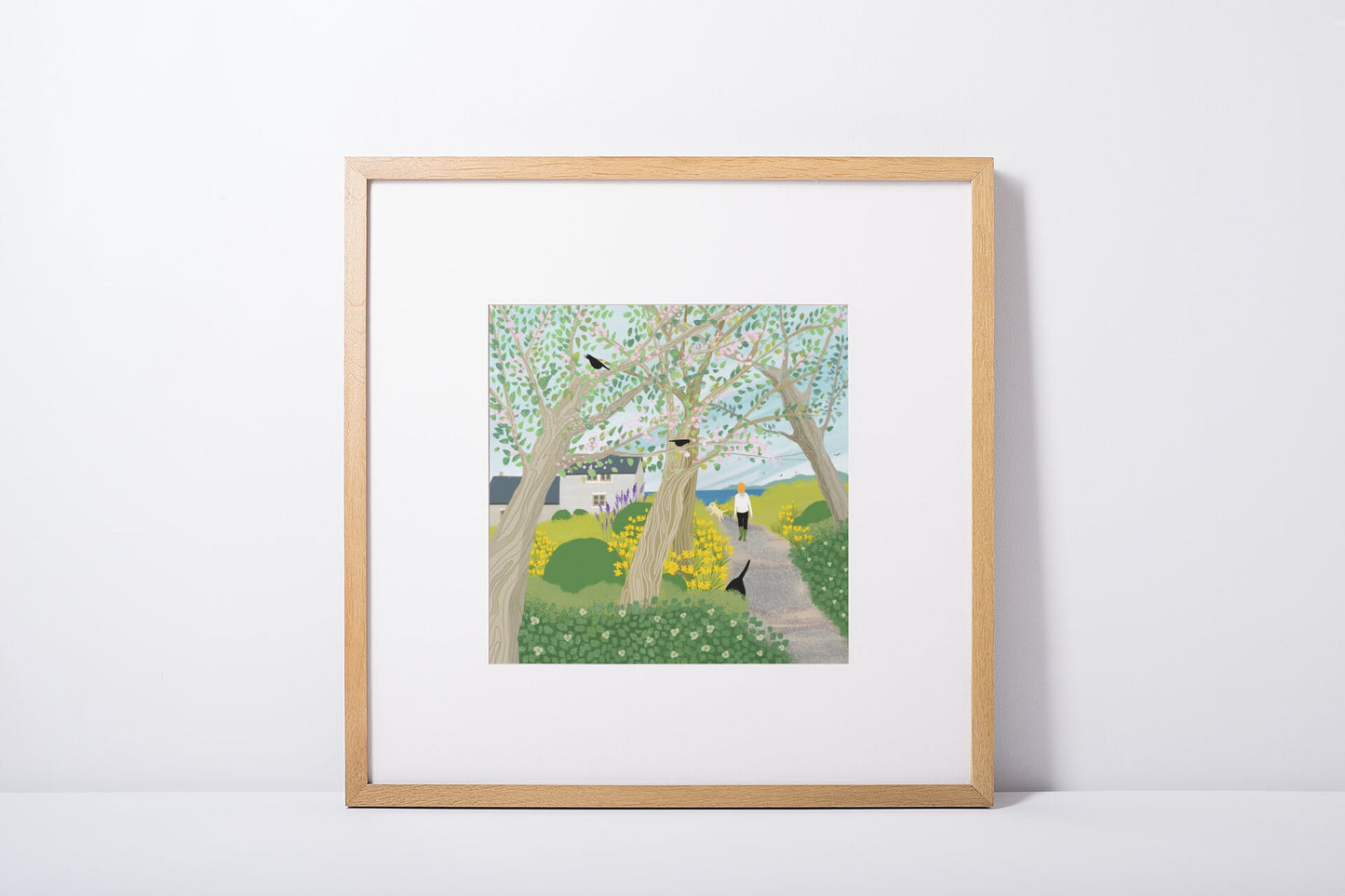 Spring Morning - Signed Giclee Print, Cottage by the Sea. Art print, Home Decor, Office Art. Country Cottage Garden. Labradors.