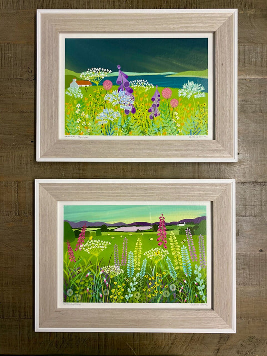 Galloway Glory - Signed Giclee Print. Art print, Home Decor, Office Art. Wildflowers with views of the fields and Galloway Hills.
