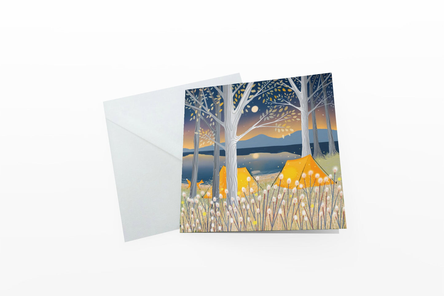 Wild Camping greetings card from an original painting by Caroline Smith. Blank greetings cards.