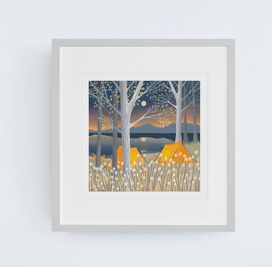 Wild Camping - Signed Giclee Print, Wild Camping on the shores of a Scottish Loch. Art print, Home Decor, Wall Art. Print only or framed.