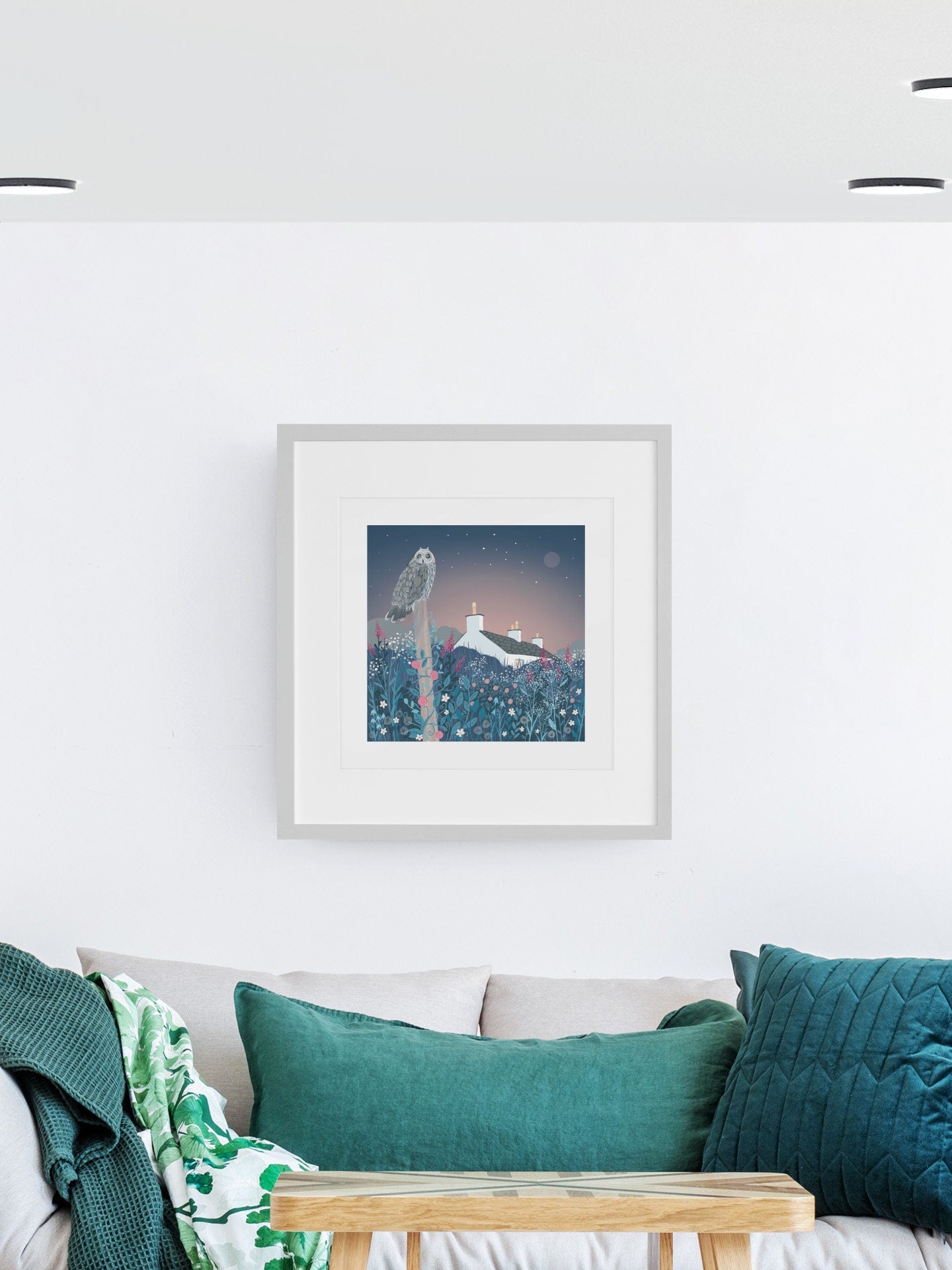 Owl Print - Signed Giclee Print, Owl Lodge with wildflowers and Scottish Cottage. Art print, Home Decor, Wall Art, Office Art