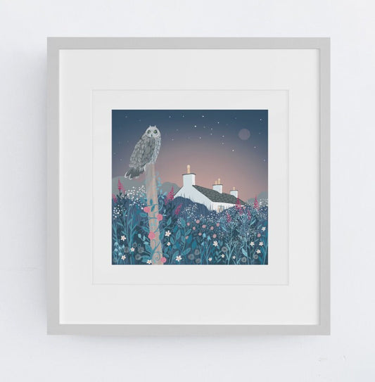 Owl Lodge Giclee Print – Scottish Cottage Art, Signed Wildlife Decor