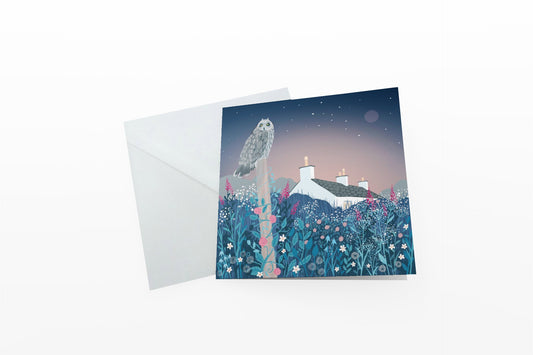 Owl Lodge greetings card from an original painting by Caroline Smith. Blank greetings cards.