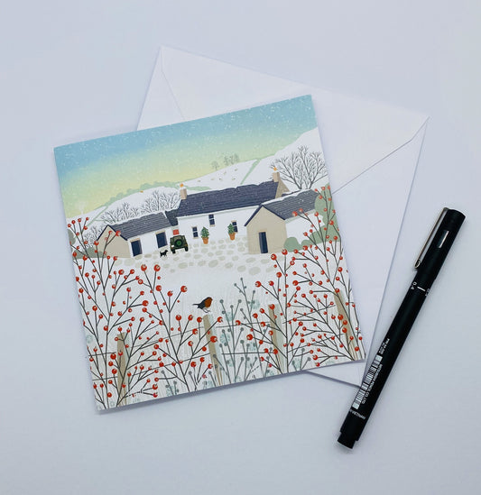 Pack of 4 Christmas cards, A Country Christmas. Cards from original art featuring cosy country scenes, designed and printed in Scotland