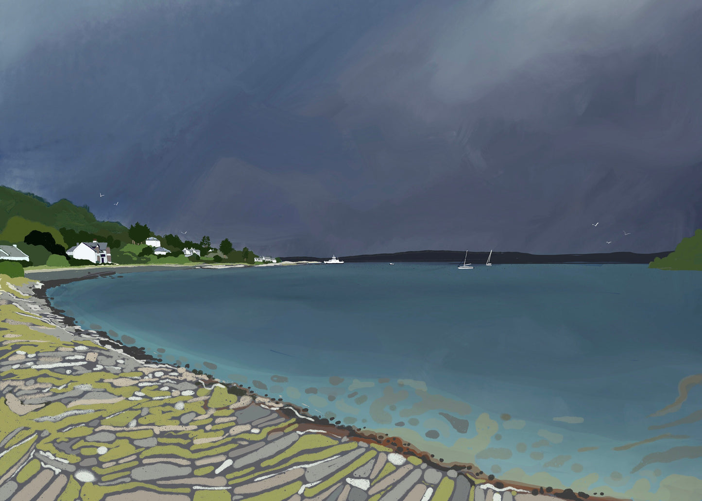 Lochranza, Isle of Arran, Scottish Travel Poster, Scottish Landscape, Wall Art, Quality Giclee Art Print signed by the Artist