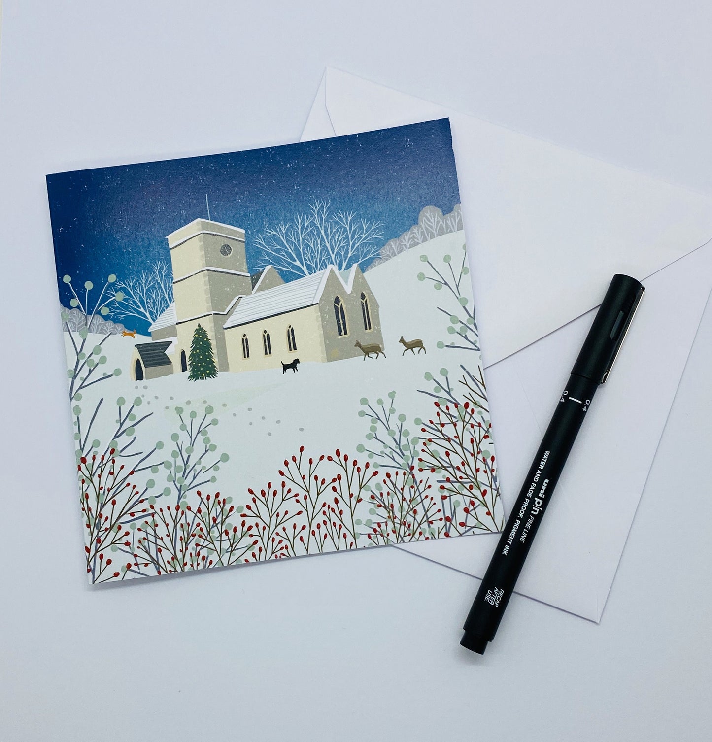 Pack of 4 Christmas cards, A Country Christmas. Cards from original art featuring cosy country scenes, designed and printed in Scotland