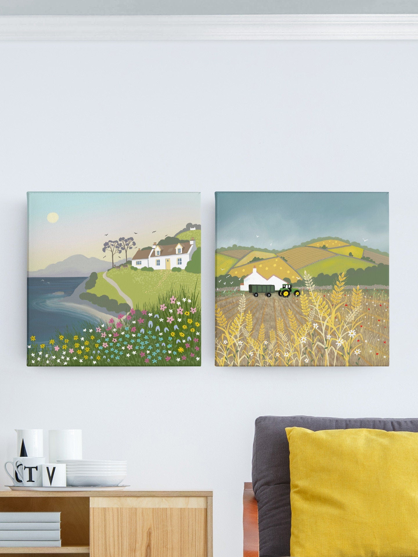 Fields of Gold, Canvas from original Scottish Landscape art by Caroline Smith. Canvas feauring harvest time in Scotland