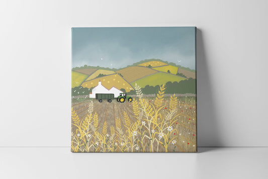 Fields of Gold, Canvas from original Scottish Landscape art by Caroline Smith. Canvas feauring harvest time in Scotland