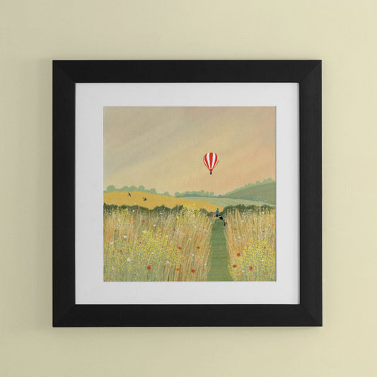 Hot Air Balloon Print: Signed Giclee Art, Countryside Summer Decor