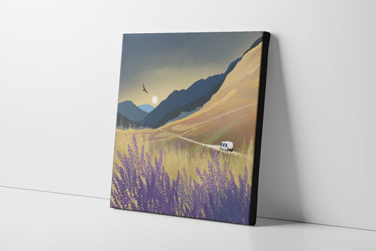 Freedom Canvas - motorhome or campervan - from an Original painting by Caroline Smith, Canvas wall art. Gift for adventurers. Wall decor.