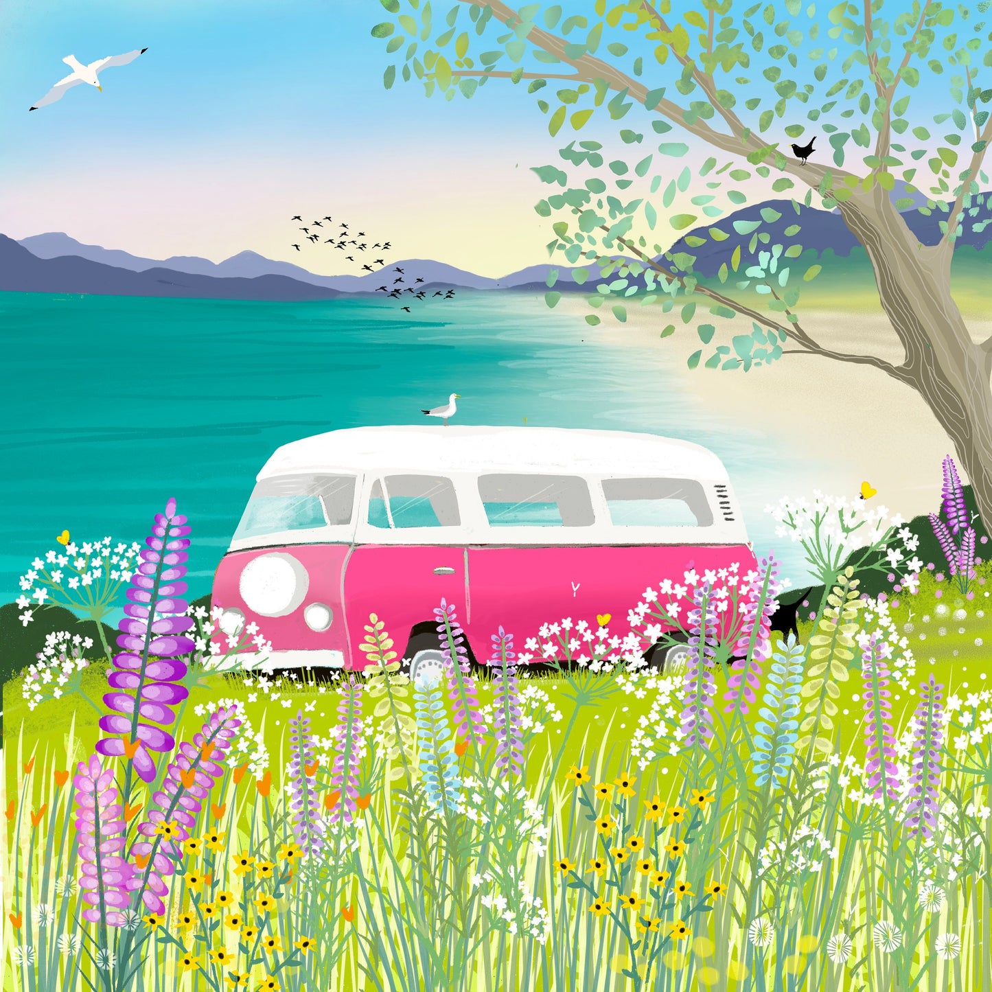 Box of Notelets from original art. Pack of Six Notelet Cards in box. Travel, camping and campervan cards. Small gift. Thank you cards.