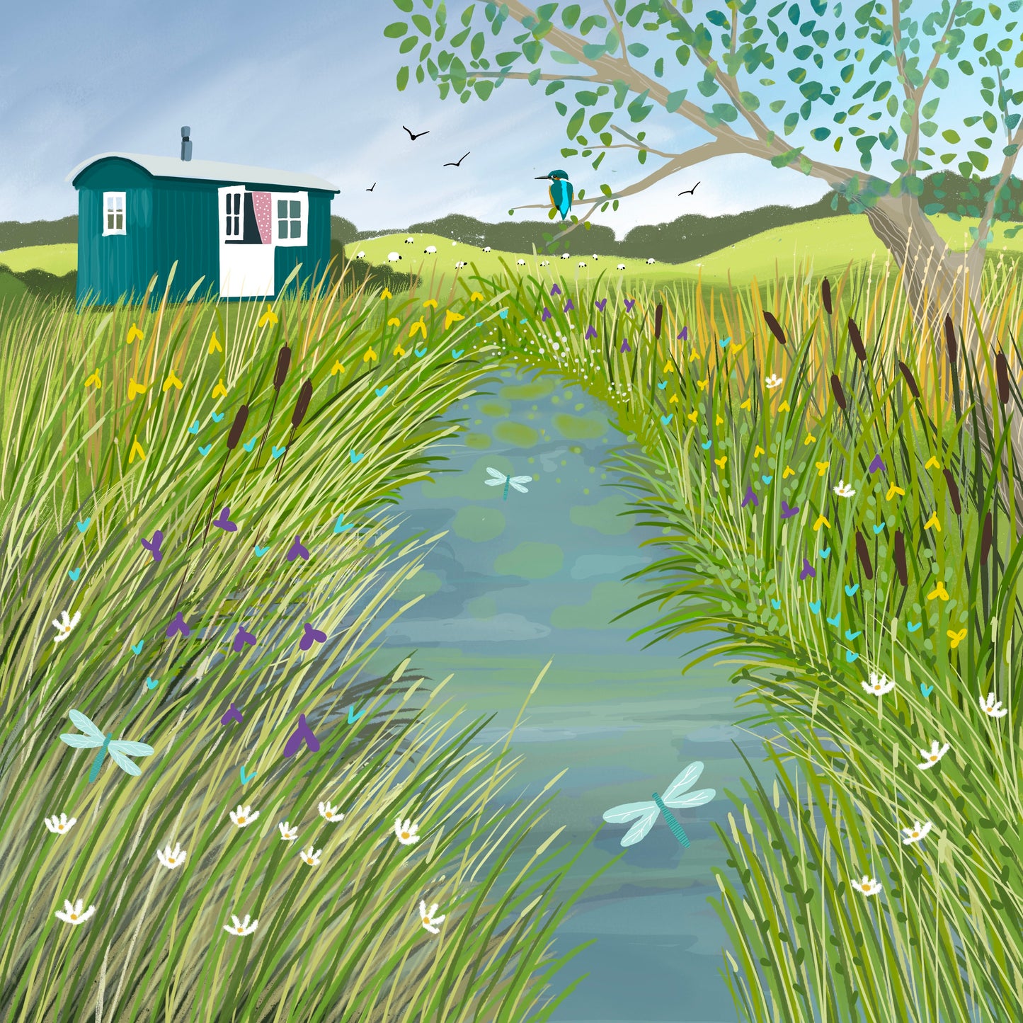 The Shepherds Hut, countryside landscape. Signed Giclee art print. Scottish Art, Office Art, Happy Art, Wall Decor, Cottage style. Home gift