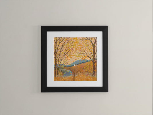 Autumn signed Giclee art print - Along the Riverbank. Scottish Art, Office Art, Happy Art, Wall Decor, Cottage style. Home gift