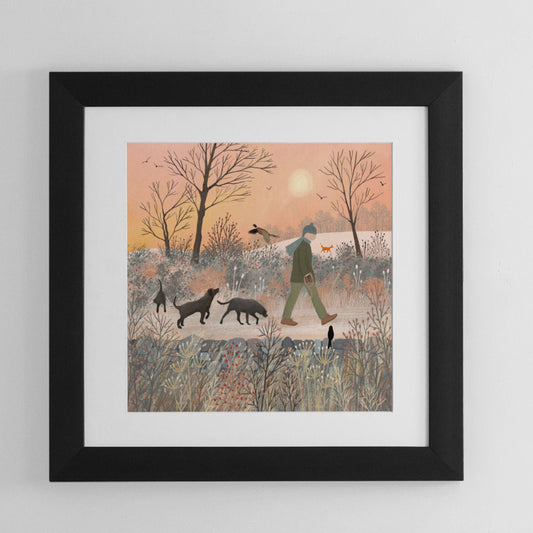 Art print of Winter Walk featuring labradors - Signed Giclee Print. Wall art, Home Decor, Office Art. Cottagecore, British Landscape