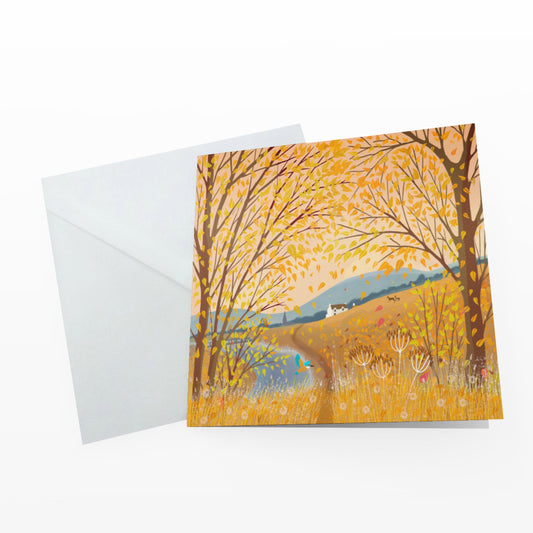 Autumnal greetings card - Along the Riverbank. Birthday card, thank you card, anniversary card, housewarming card. Sending love.
