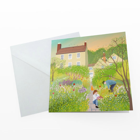 Marmalade's Garden greetings card. Valentines, engagement, or anniversary card. Spring romance. Perfect for gardeners and cat lovers.