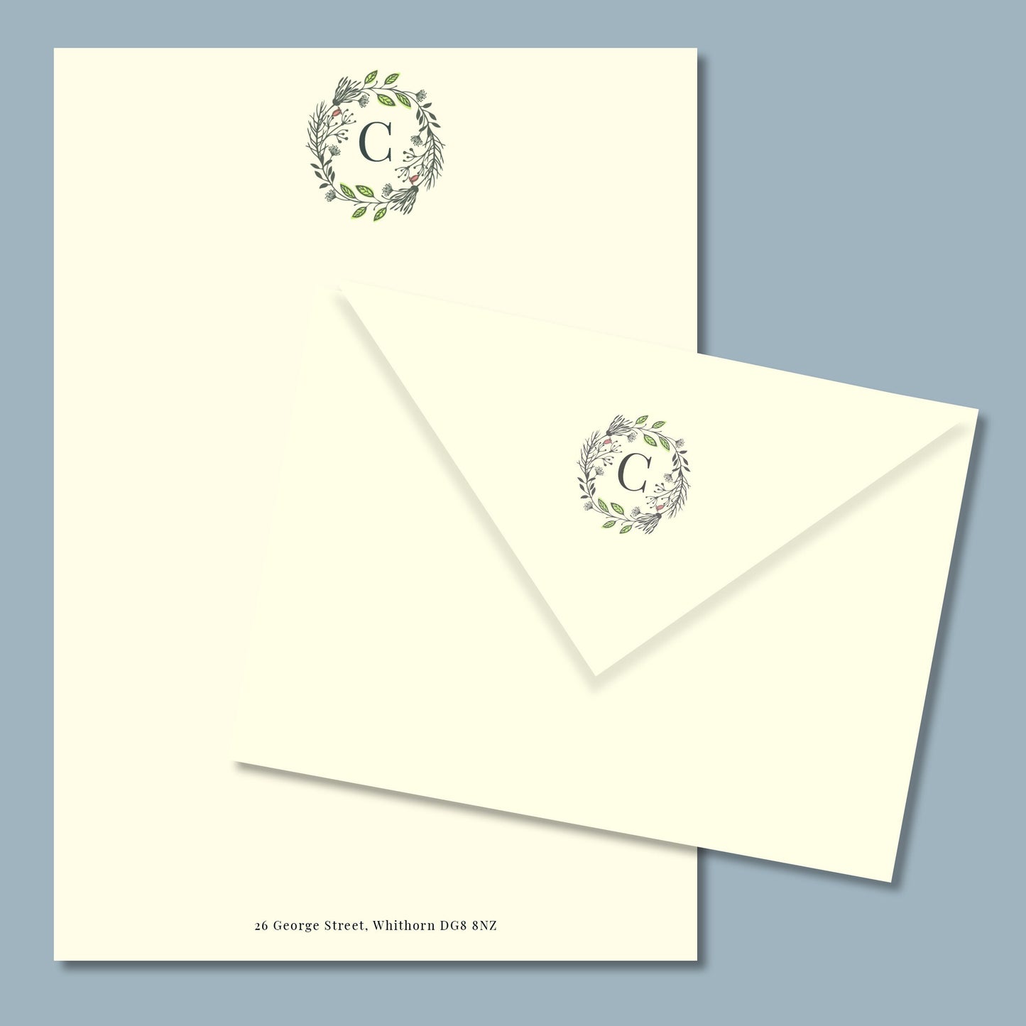 Luxury Floral Monogrammed Personalised Stationery. Letter writing paper and envelopes. Floral design. Vintage Style Notepaper and Envelopes.